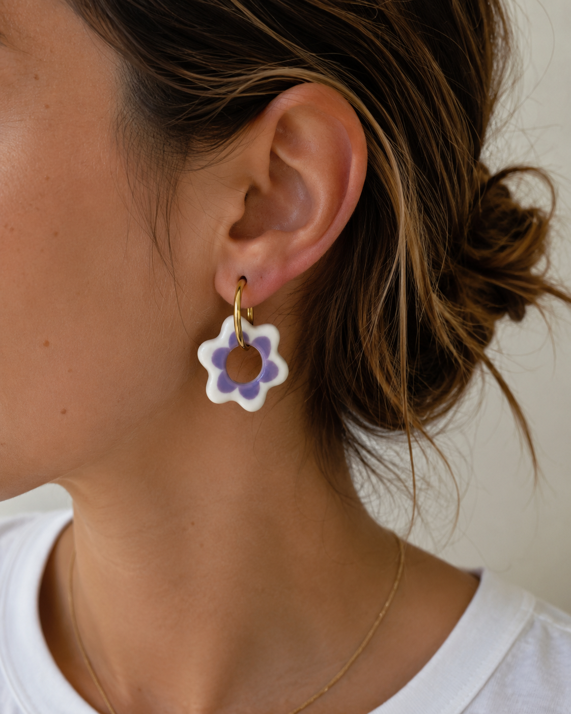 Boucles d'oreilles unique - Camélia violette